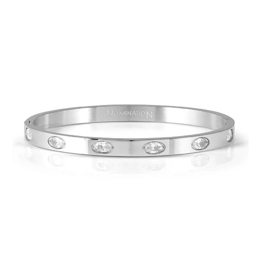 Bangle Nomination in acciaio con 6 zirconi ovali bianchi S