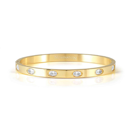 Bangle Nomination in acciaio dorato con 6 zirconi ovali S