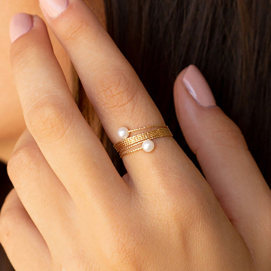 Anello donna MagicWire Galassie multifili in oro giallo e 2 perle 03-A-GPB-01-2