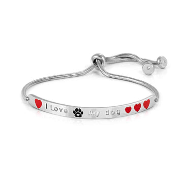 Bracciale acciaio Nomination I love my dog con cuori rossi Regolabile 14-19cm
