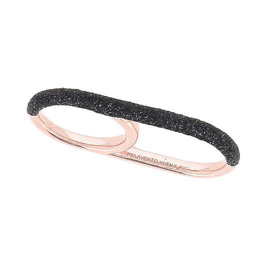 Anello doppio dito Pesavento in argento rosé e polvere nera 14