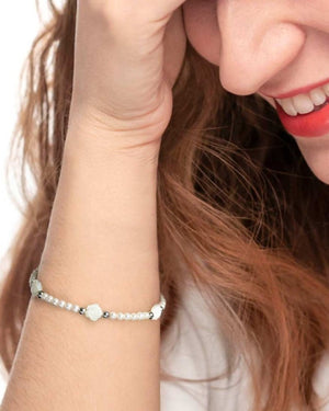 Bracciale filo di perle di 4 mm da donna Marlù Nel Mio Cuore in acciaio con tre rose passanti in madreperla 15BR098-W