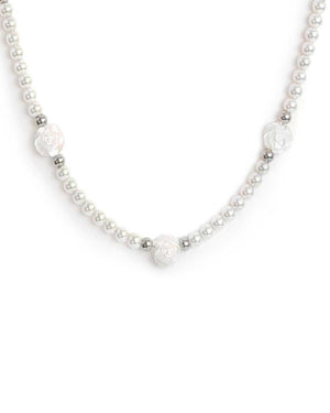 Collana girocollo filo di perle di 4 mm da donna Marlù Nel Mio Cuore in acciaio con tre rose passanti in madreperla 15CN042-W