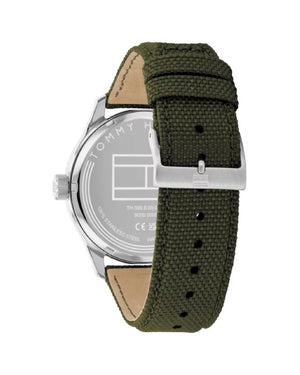 Orologio solo tempo da uomo Tommy Hilfiger Forrest con cassa 43mm in acciaio cinturino verde con quadrante nero 1710593