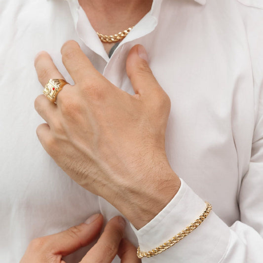Anello chevalier uomo JOY Gioielli in oro giallo con serpente e cristallo rosso 173827-2