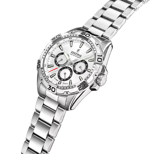 Orologio Festina Multifunzione da uomo in acciaio con quadrante bianco MISURA UNICA