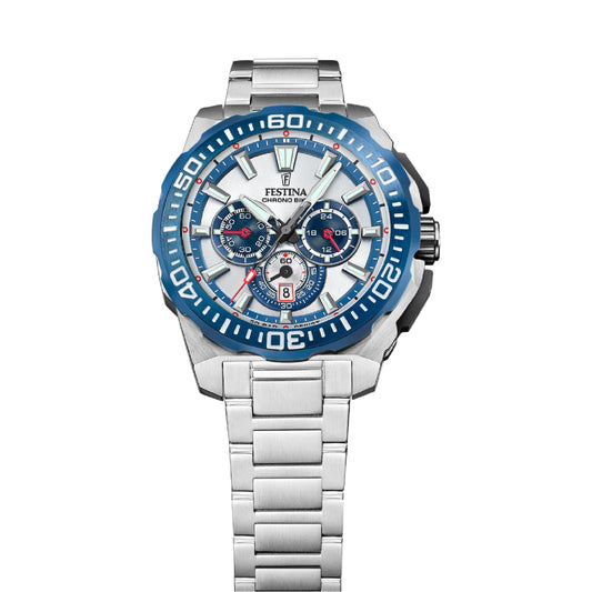 Orologio cronografo da uomo Festina acciaio quadrante blu MISURA UNICA