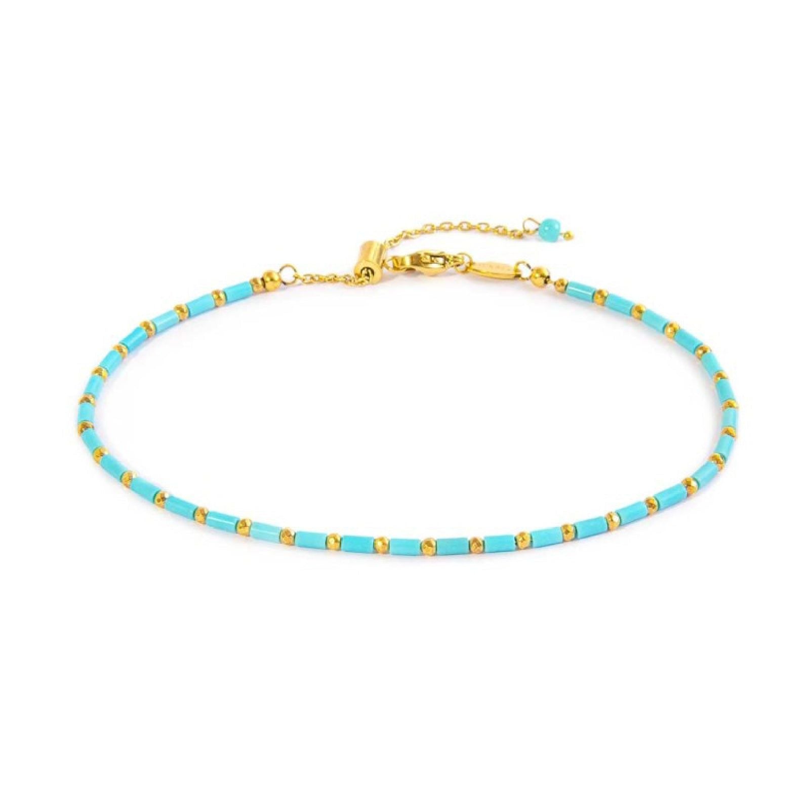 Cavigliera donna Marlù Ankle Party in acciaio dorato perline turchesi ed ematite 20CV082G-T-1