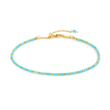 Cavigliera donna Marlù Ankle Party in acciaio dorato perline turchesi ed ematite 20CV082G-T-1