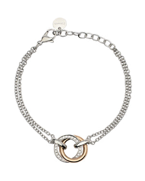 Bracciale catena da donna 2Jewels Milano in acciaio con due catene e due cerchi intrecciati bicolor con cristalli 232492