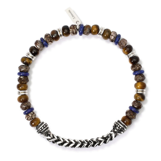 Bracciale elastico uomo 2Jewels Ethno acciaio occhio di tigre, lapis e petersite 232566-1