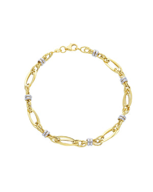 Bracciale catena da donna JOY Gioielli in oro giallo e bianco 18 kt con maglie di diverse forme 238346