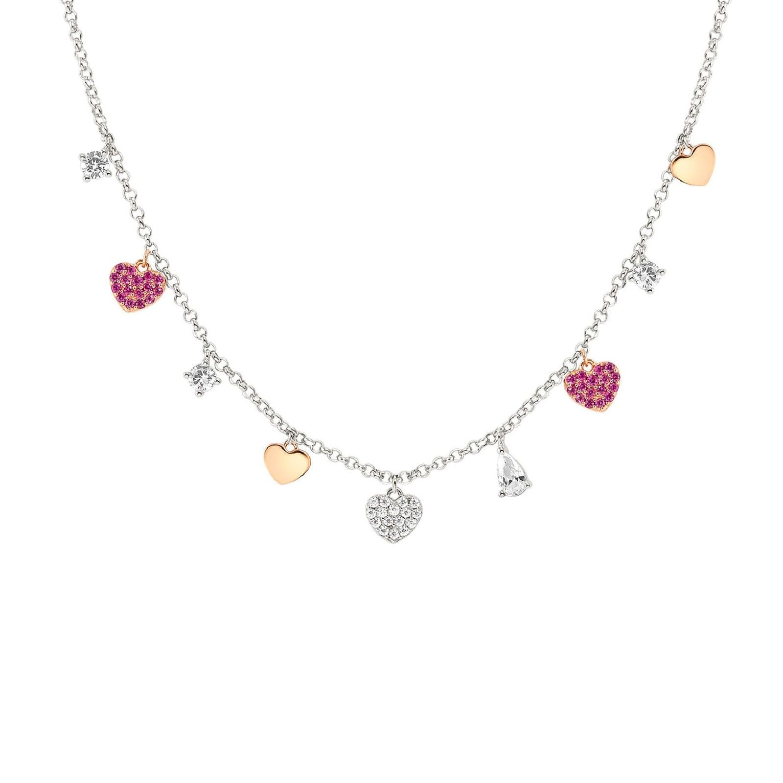 Collana donna Nomination Lucentissima in argento con pendenti e cuori in cubic zirconia bianchi e rossi 240703-002-1