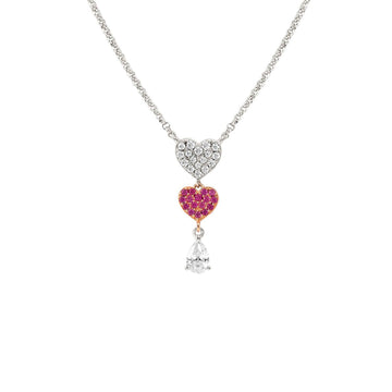 Collana donna Nomination Lucentissima in argento con doppio cuore pendente e zirconi bianchi e rossi 240704-002-1
