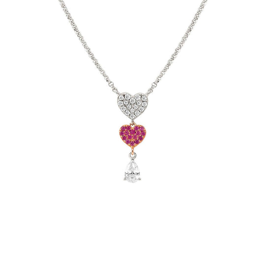Collana donna Nomination Lucentissima in argento con doppio cuore pendente e zirconi bianchi e rossi 240704-002-1