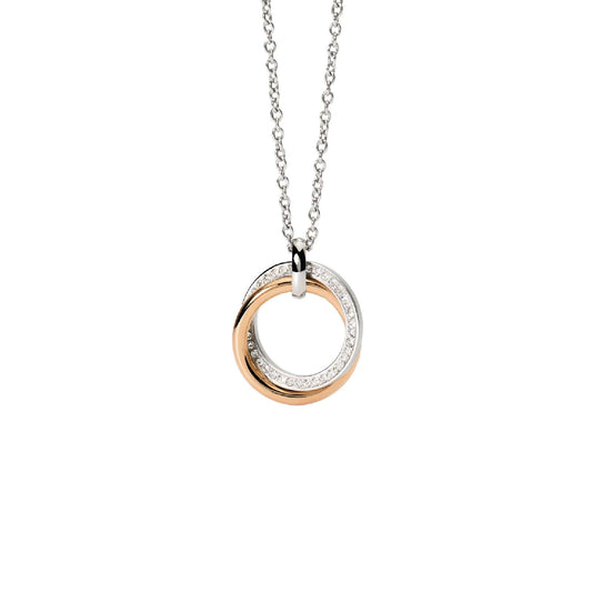 Collana donna 2Jewels Milano in acciaio rosé con ciondolo a cerchi con cristalli 251920-1