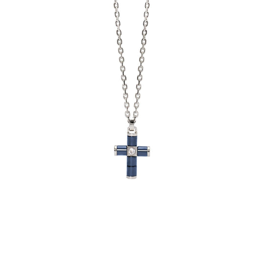 Collana uomo 2Jewels Next in acciaio con croce in ceramica blu e cristallo 251924-1