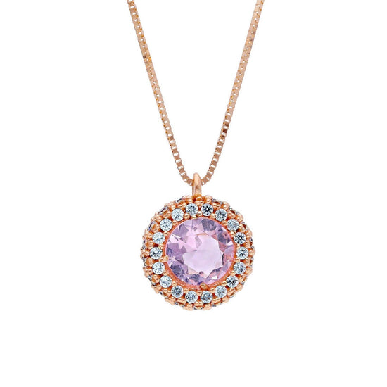 Collana donna JOY Gioielli in oro rosa zirconi bianchi e quarzo rosa 255822-1