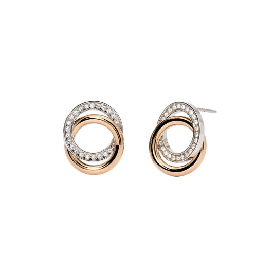 Orecchini lobo donna 2Jewels Milano in acciaio rosé con due cerchi e cristalli 261445-1