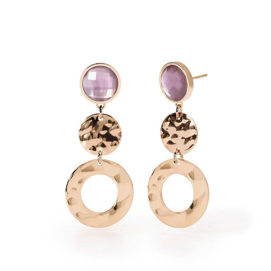 Orecchini donna 2Jewels Dune in acciaio rosé con glass viola e madreperla 261469-1