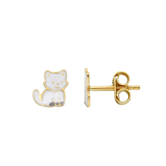 Orecchini lobo bambina JOY Gioielli in oro giallo con gattino bianco 264366-1