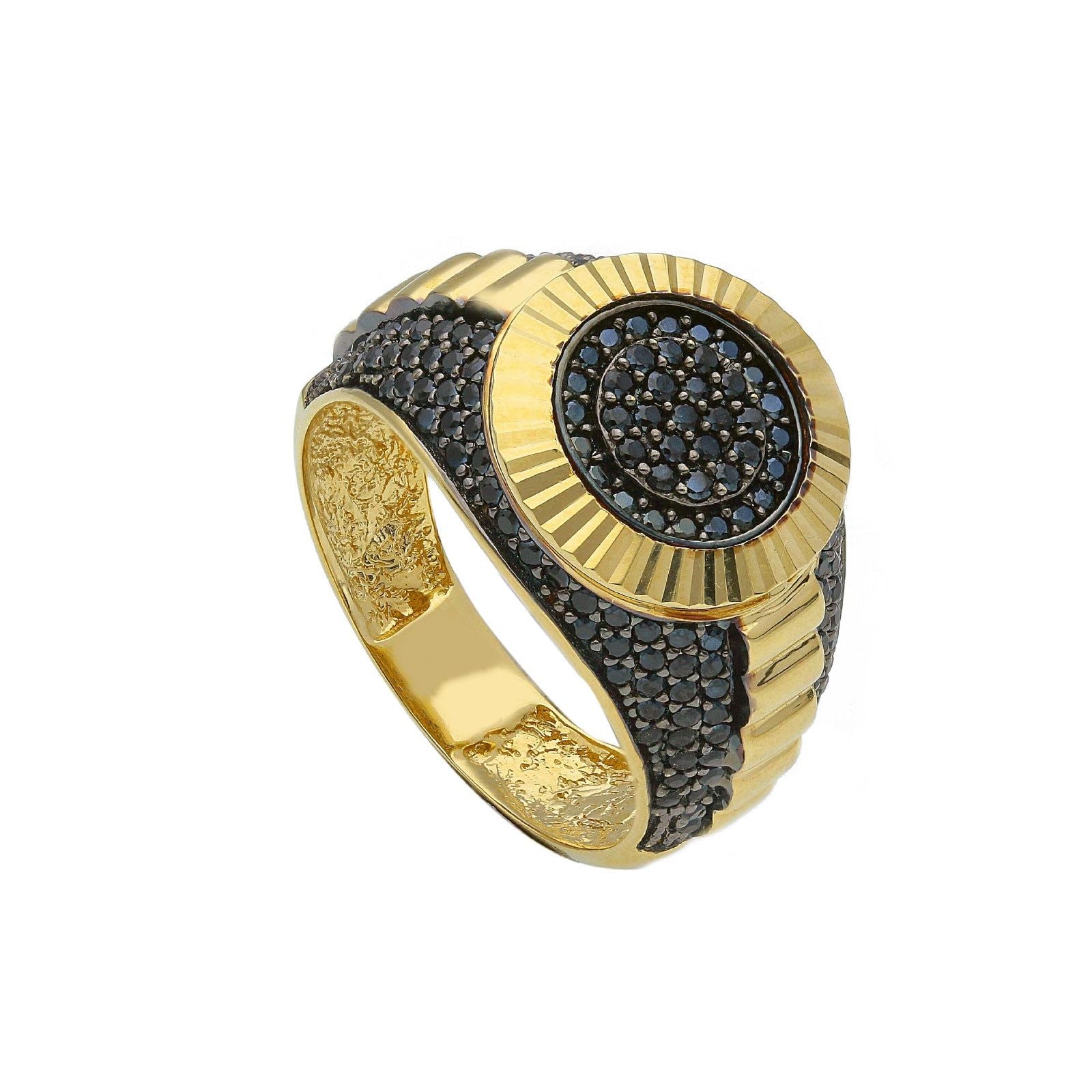 Anello chevalier uomo JOY Gioielli in oro giallo con spinelli neri 264524-1