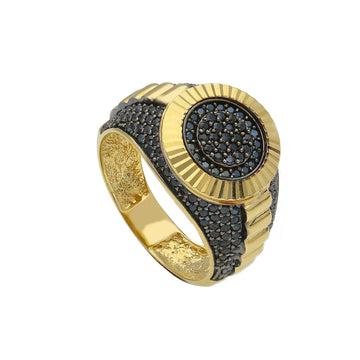 Anello chevalier uomo JOY Gioielli in oro giallo con spinelli neri 264524-1