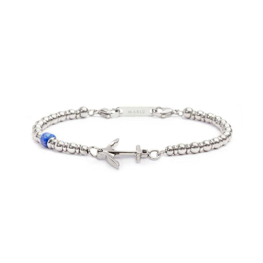 Bracciale con ancora Marlù Icons da uomo in acciaio con ematite e sodalite blu 30BR0009-1