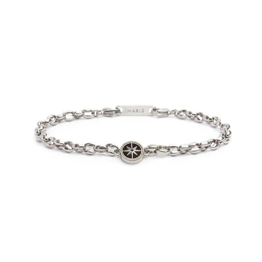 Bracciale maglia marina Marlù Icons uomo in acciaio, rosa dei venti e cristallo nero 30BR0011-N-1