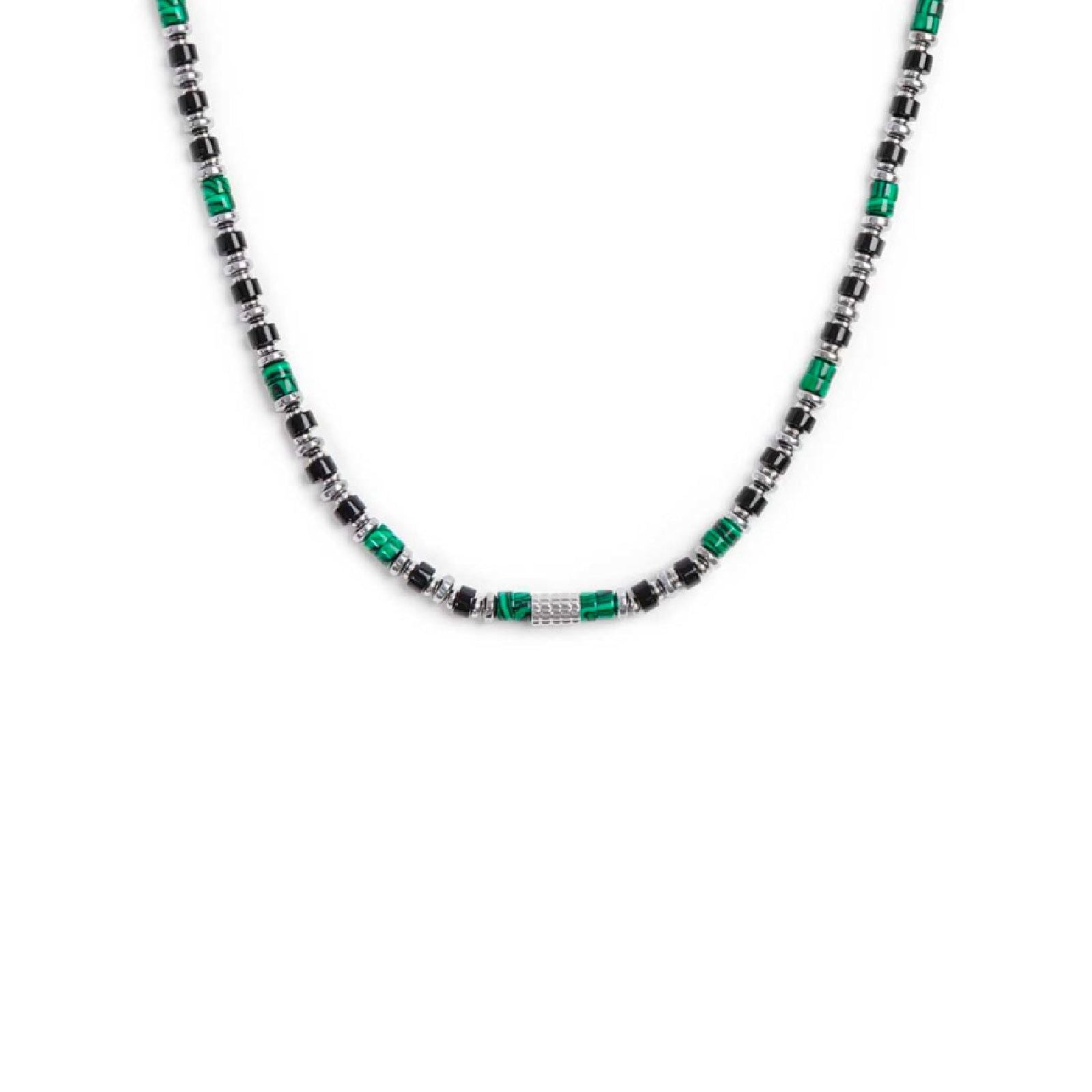 Collana da uomo Marlù Icons in acciaio con pietre di malachite, onice ed ematite 30CO0002-1
