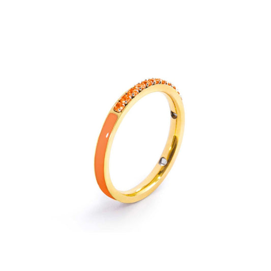 Anello veretta Marlù Sparkles donna acciaio dorato con zirconi e smalto arancione 31AN0007GH-1