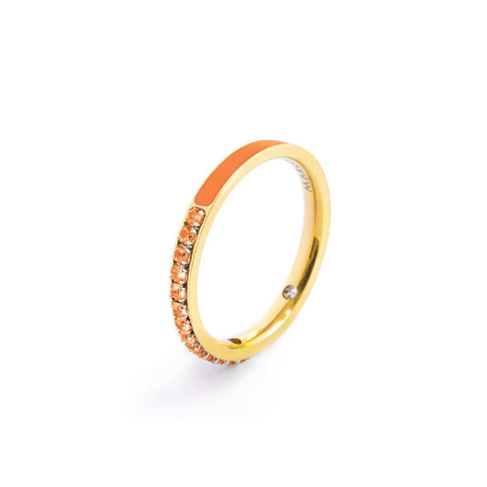 Anello veretta Marlù Sparkles donna acciaio dorato con zirconi e smalto arancione 31AN0007GH-2