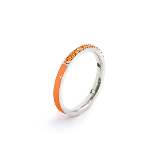 Anello veretta Marlù Sparkles donna acciaio con zirconi e smalto arancione 31AN0007H-1