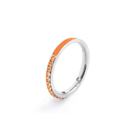 Anello veretta Marlù Sparkles donna acciaio con zirconi e smalto arancione 31AN0007H-2