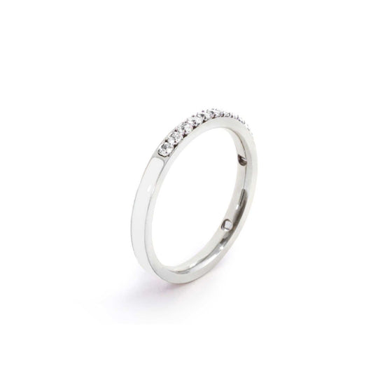 Anello veretta Marlù Sparkles donna acciaio con zirconi e smalto bianco 31AN0007W-1