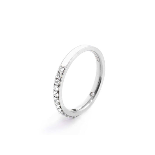 Anello veretta Marlù Sparkles donna acciaio con zirconi e smalto bianco 31AN0007W-2