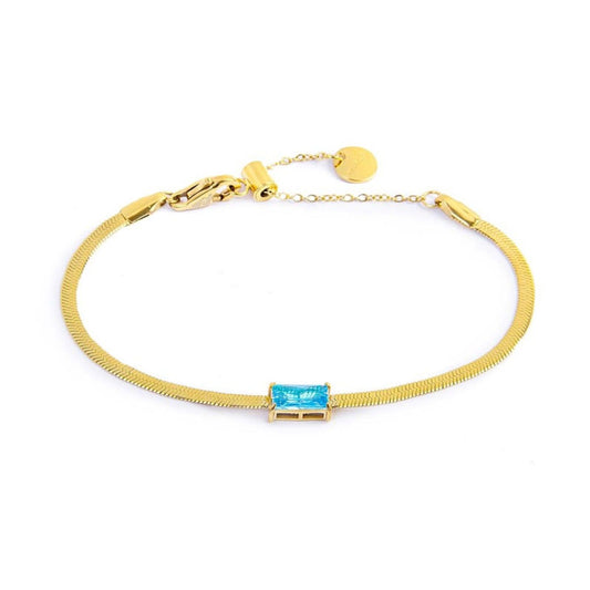 Bracciale maglia snake donna Marlù Sparkles in acciaio dorato con zircone azzurro 31BR0010G-AM-1