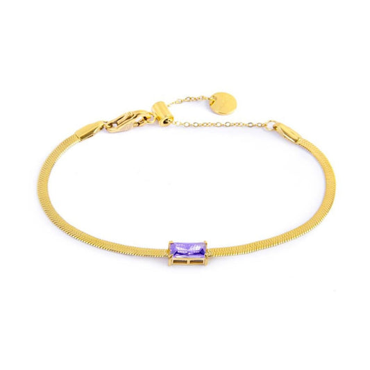 Bracciale maglia snake donna Marlù Sparkles in acciaio dorato con zircone viola 31BR0010G-P-1