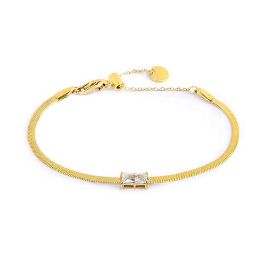Bracciale maglia snake donna Marlù Sparkles in acciaio dorato con zircone bianco 31BR0010G-W-1