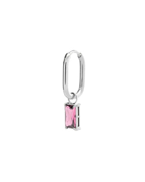 Orecchino singolo ovale da donna della collezione Marlù Sparkles in acciaio 316L e zircone rosa pendente taglio baguette 31OR0011-LF