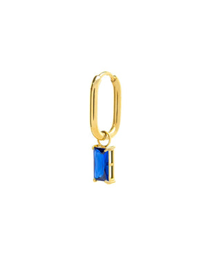 Orecchino singolo ovale da donna della collezione Marlù Sparkles in acciaio 316L dorato e zircone blu pendente taglio baguette 31OR0011G-B