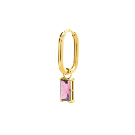 Orecchino singolo ovale donna Marlù Sparkles in acciaio dorato con zircone rosa pendente 31OR0011G-LF-1