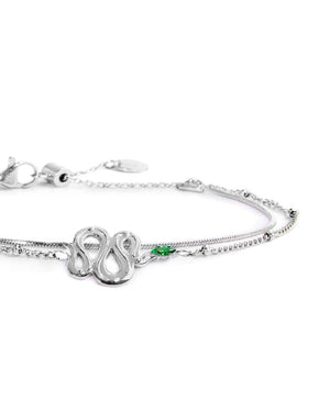 Bracciale doppia catena da donna della collezione Marlù Vision in acciaio inossidabile 316L con serpente e zircone verde al centro 33BR0026-V