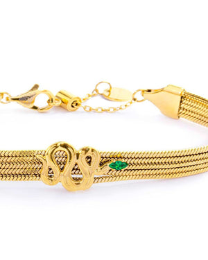 Bracciale catena snake multifilo da donna della collezione Marlù Vision in acciaio inossidabile 316L dorato con serpente centrale e zircone verde 33BR0028G-V