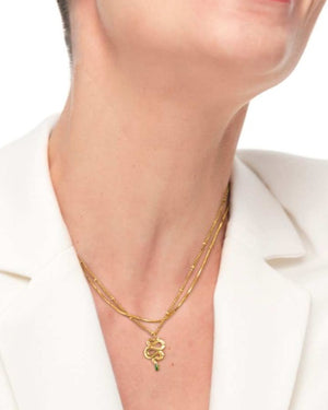 Collana doppia catena da donna della collezione Marlù Vision in acciaio inossidabile 316L dorato con serpente pendente e zircone verde 33CN0019G-V