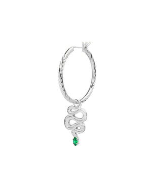 Mono orecchino a cerchio da donna della collezione Marlù Vision in acciaio inossidabile 316L con serpente pendente e zircone verde 33OR0028-V