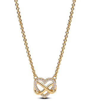 Collana girocollo da donna Pandora Moments placcatura in Oro 14K con ciondolo a cuore con infinito e zirconi bianchi 362666C01-50