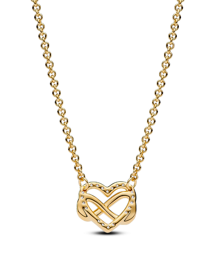 Collana girocollo da donna Pandora Moments placcatura in Oro 14K con ciondolo a cuore con infinito e zirconi bianchi 362666C01-50