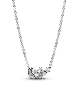 Collana con pendente Pandora Moments da donna in Argento Sterling 925 con luna e stelle impreziosite da zirconi 392991C01-45