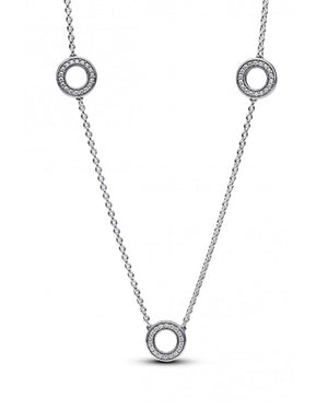 Collana girocollo da donna Pandora Signature in argento sterling 925 con tre cerchi con pavé di zirconi 393162C01-50